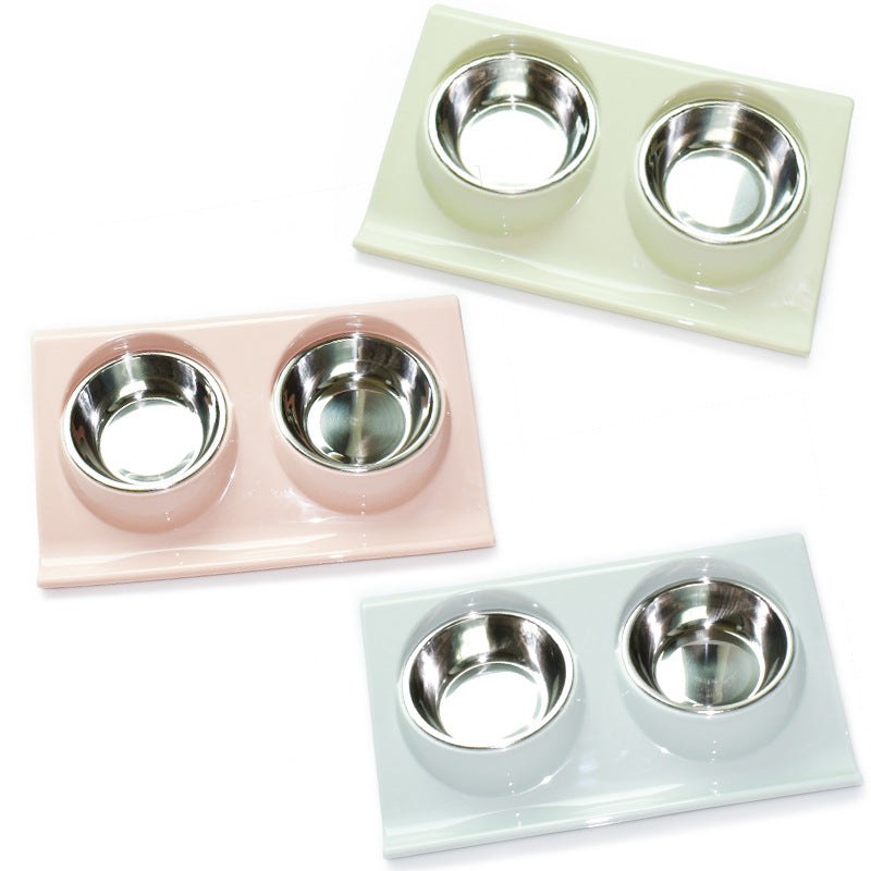 Double gamelle en inox avec support