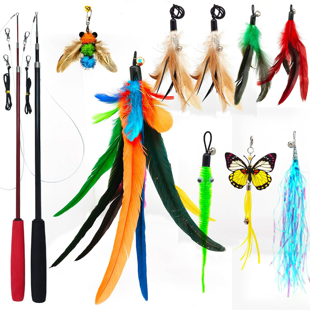 Retractable feather wands for cats