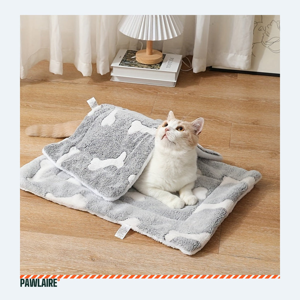 Chat couché sur le tapis en molleton